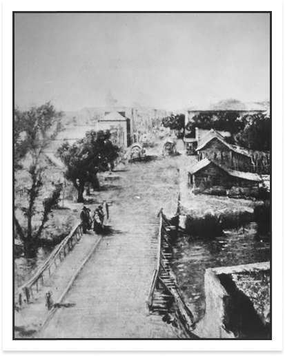 Black and White Image of Riverwalk before Construction